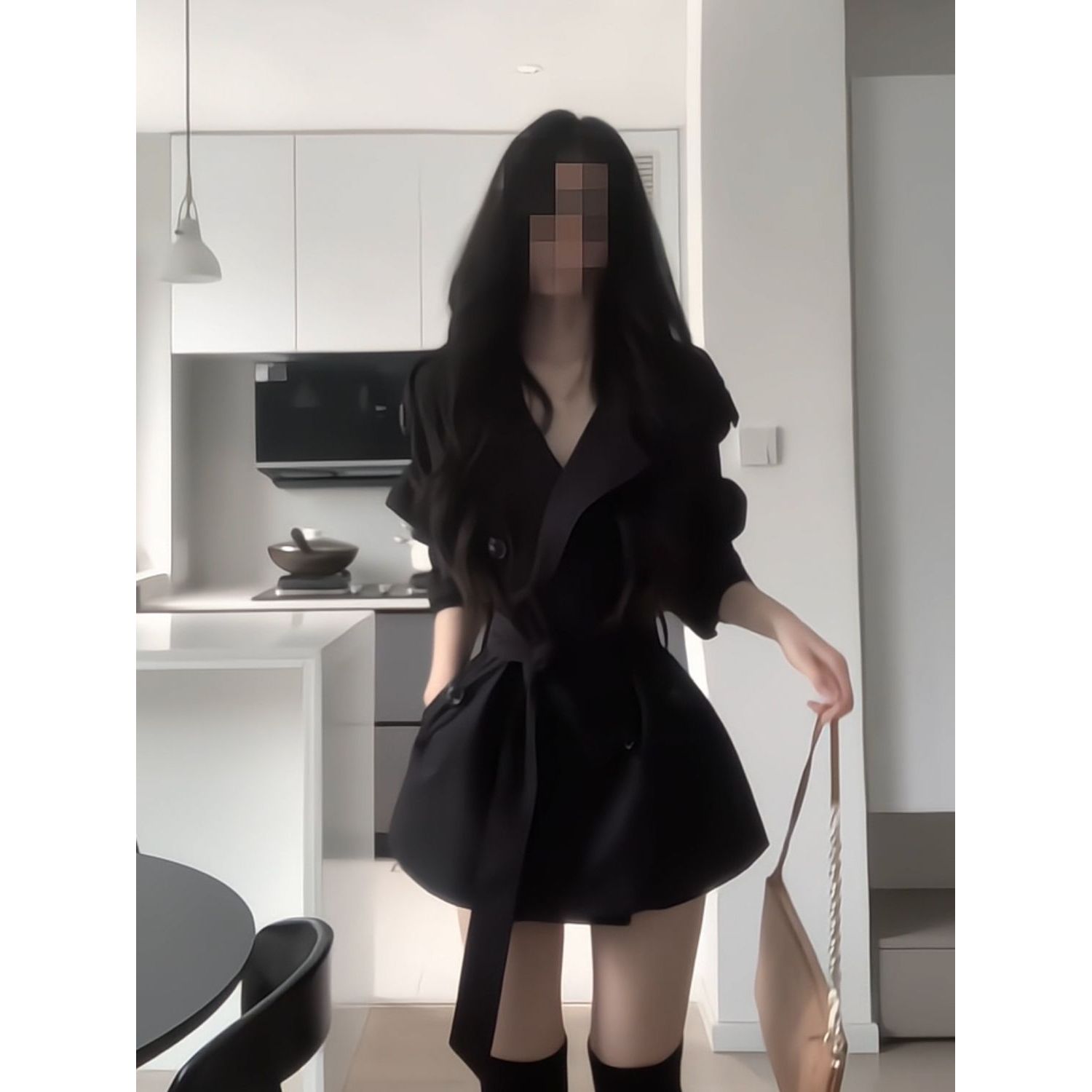巴赫叙事 时髦风复古双排扣风衣小个子高级感黑色收腰短款外套女