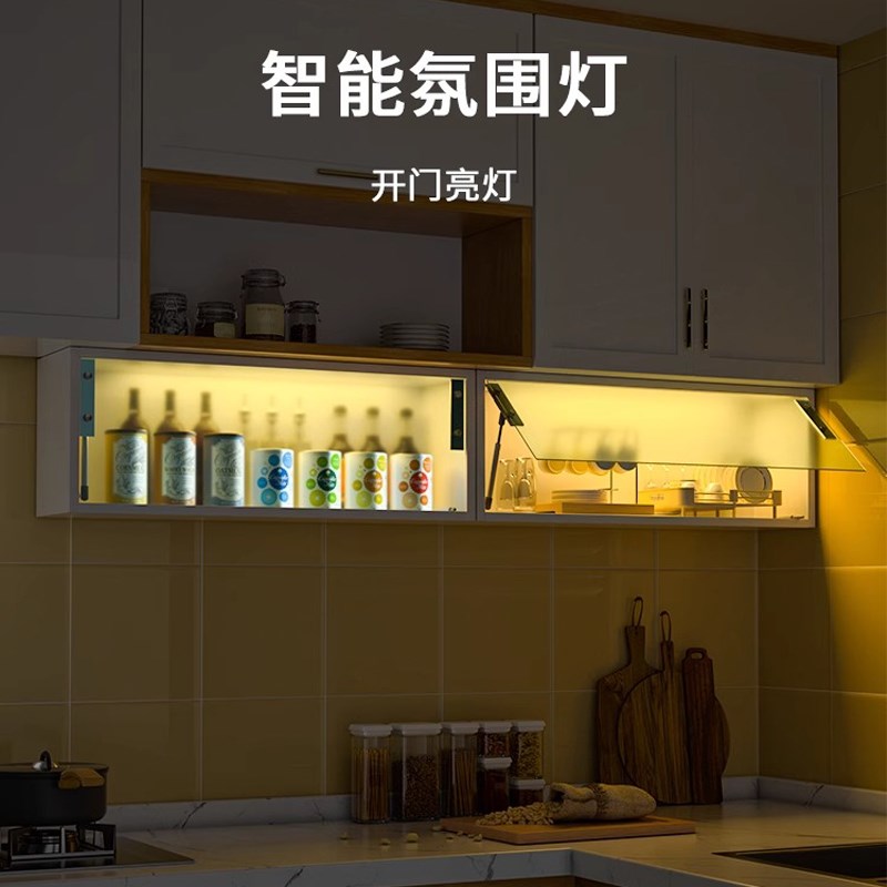 厨房调味料置物架吊柜下壁挂式免打孔多功能防尘收纳墙壁带氛围灯