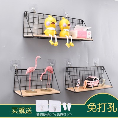 免打孔墙面隔板置物架卧室墙壁铁艺收纳篮浴室厨房宿舍挂墙置物架