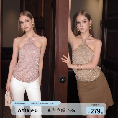 FINDYAWINGS《玫瑰少女》挂脖玫瑰装饰短款设计款露肩吊带背心
