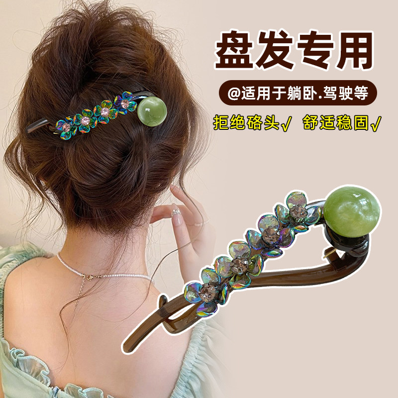 夏天水晶花朵珠扭夹发女