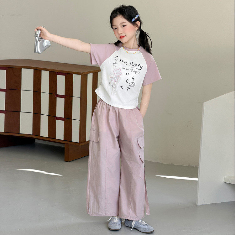 女童工装裤夏季薄款速干儿童裤子2026新款洋气大童休闲运动裤套装