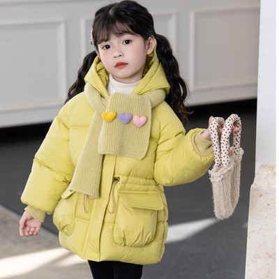 女童羽绒棉服中长款2025新款儿童装加绒加厚外套宝宝冬季保暖上衣