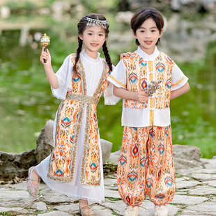 汉服女童2025新款夏季少数民族服装儿童短袖异域风男童壮族演出服