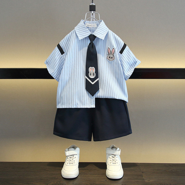 男童礼服短袖夏装套装儿童衣服男孩宝宝表演出服2025新款衬衫短裤
