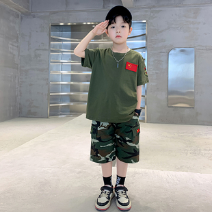 男童夏装迷彩套装军绿色短袖2024新款儿童特种兵军装夏利营演出服