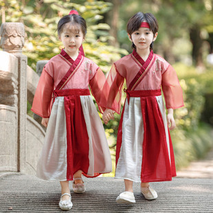 儿童节汉服女装儿童男生唐装古风男童古装演出服女童幼儿园国学服
