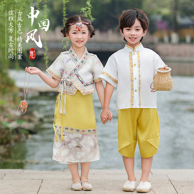 傣族服装儿童女孩云南西双版纳男童汉服泼水节夏季套装少数民族风