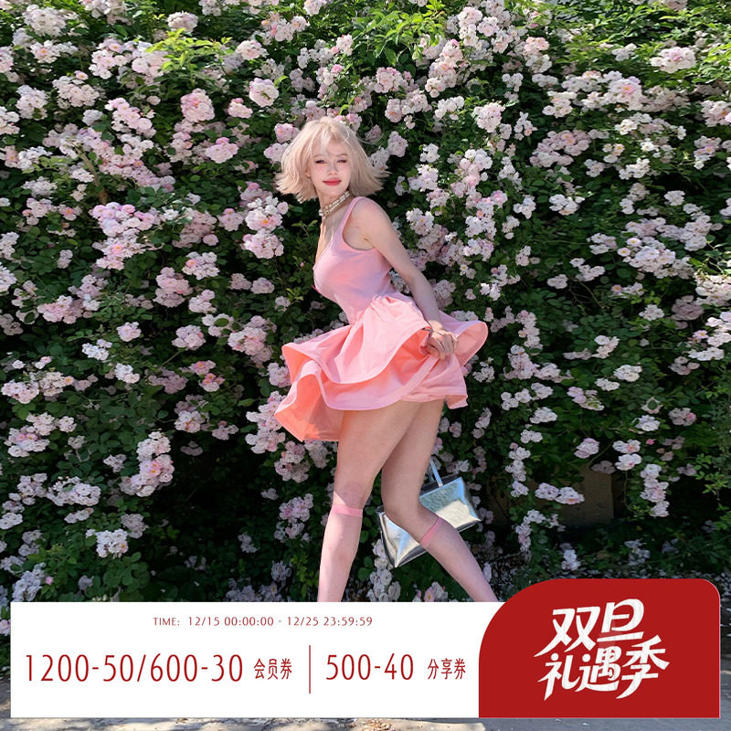 法式吊带蓬蓬连衣裙小众双层短裙