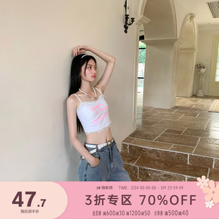 FTT FlyTheTruth『欲·蕾』 字母印花吊带背心女夏带胸垫蕾丝上衣