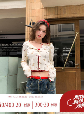 FTT FlyTheTruth『糯感麻薯』 甜美木耳边针织开衫短外套女秋上衣