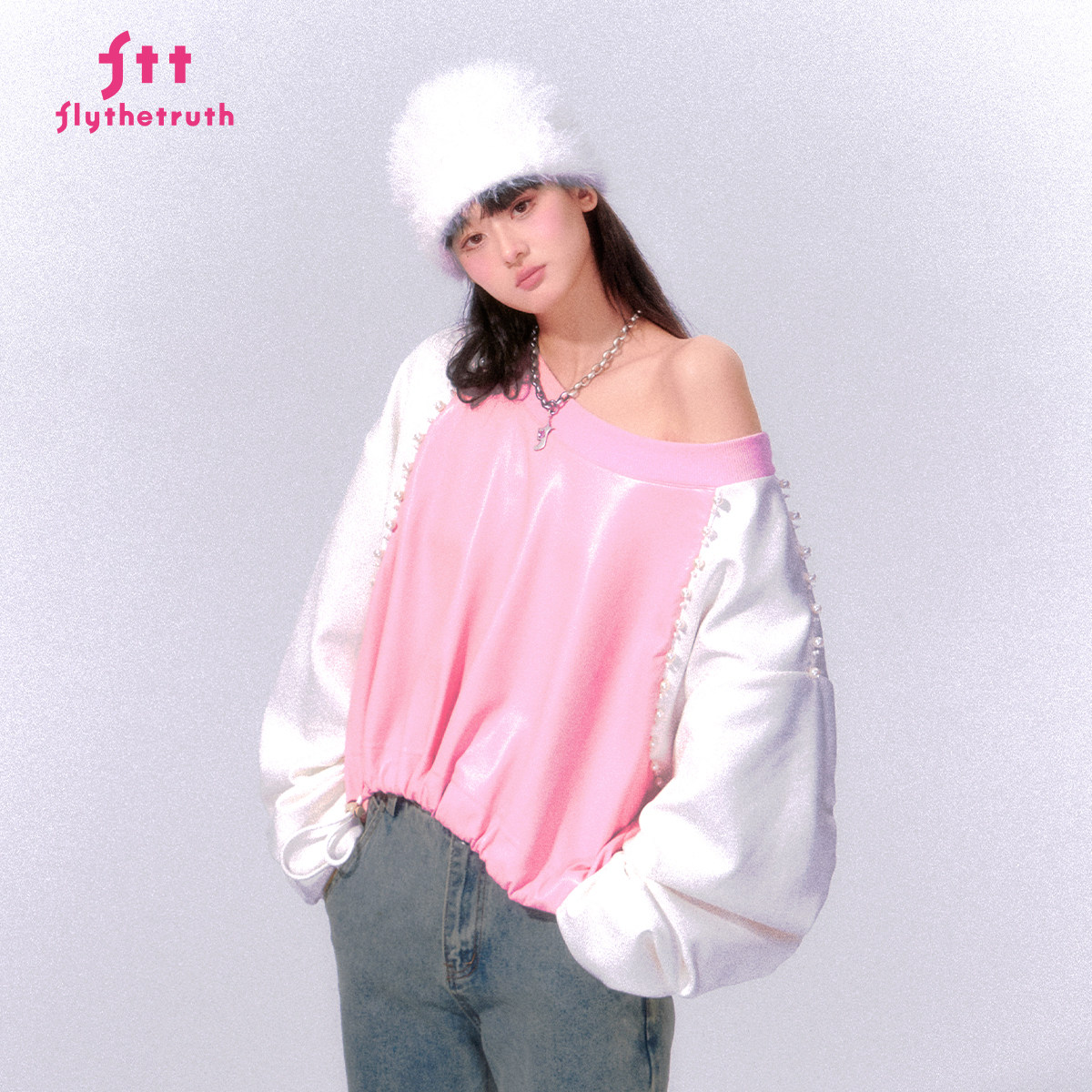 FTT Flythetruth  甜蜜暴击 美式撞色圆领卫衣女春季百搭宽松上衣