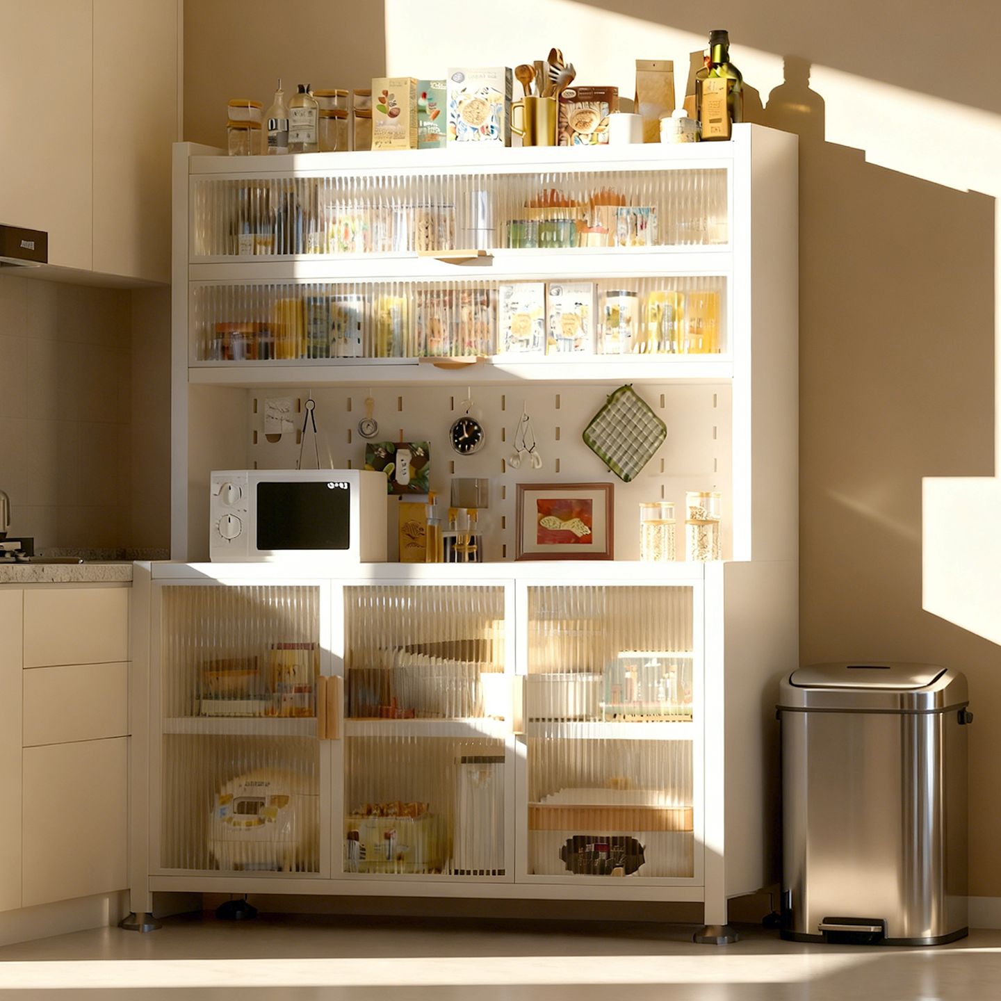 厨房置物架带柜门冰箱旁边靠墙收纳柜餐边柜落地大容量防尘储物柜