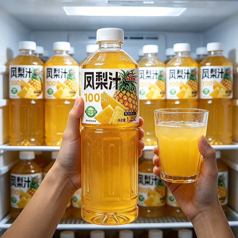 100%凤梨汁大瓶1.25L*4瓶整箱VC果汁解渴畅饮酸甜好喝饮料新日期