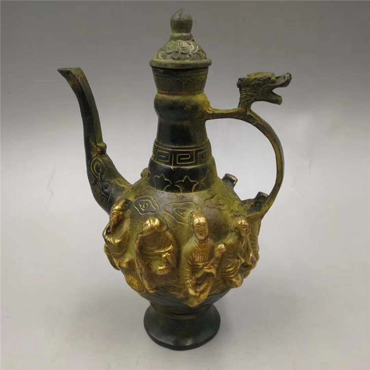 仿古做旧 茶壶家居装饰工艺品古玩收藏铜壶八仙壶摆件