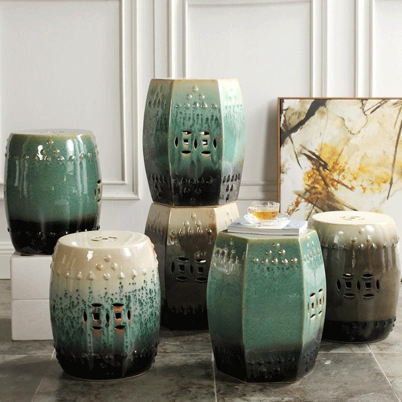 手工窑变鼓凳新中式陶瓷圆凳青花瓷古筝凳坐墩瓷凳子琴凳仿古