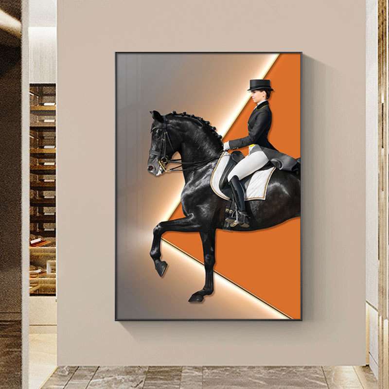 现代简约玄关装饰画骏马客厅沙发后挂画走廊过道轻奢大幅落地壁画