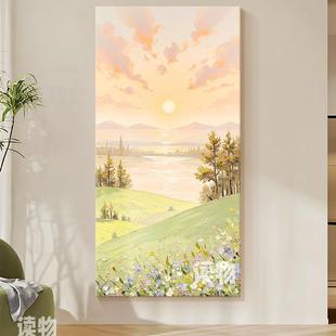 绿色山野风景肌理纯手绘油画客厅日出东方装饰画玄关走廊过道挂画