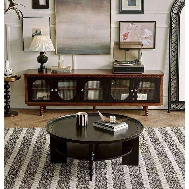 法式复古茶几圆形实木美式茶桌古风家用小桌子小户型客厅简约新款