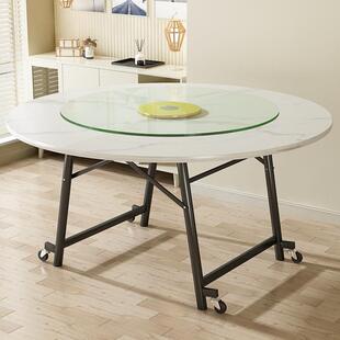 桌子折叠餐桌出租房家用小户型简易大圆桌10人15可移动多功能tω