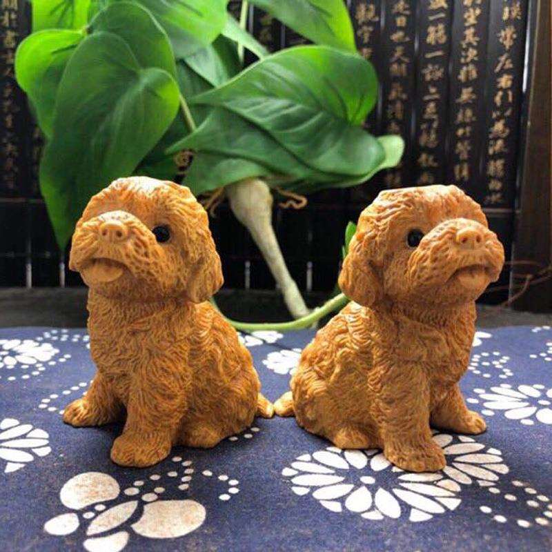崖柏泰迪犬摆饰品木雕工艺品创意可爱居家车载摆件
