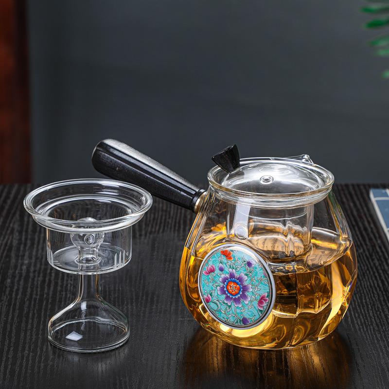 侧把花草茶壶高硼硅透明玻璃煮茶壶家用可电陶炉加热蒸煮茶壶