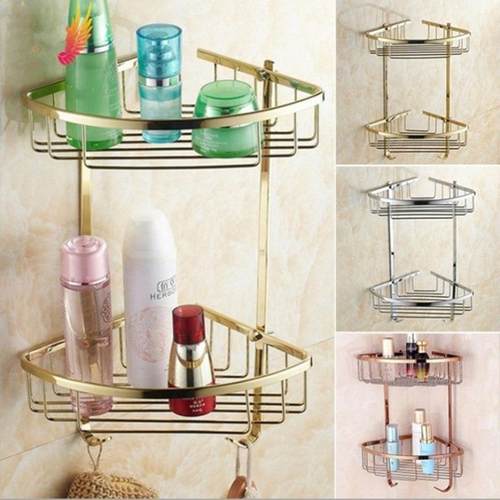 全铜双层三角网篮置物架转角架卫生间厕所浴室五金挂件收纳架壁挂