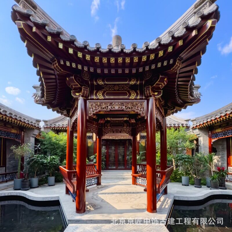 北京厂家承接古建六角凉亭松木实木亭子垂花门榫卯工艺门头新中式 - 实物图