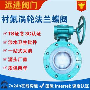 涡轮蝶阀 铸钢衬氟法兰蝶阀D341F6全衬四氟蝶阀手动涡轮耐腐蚀