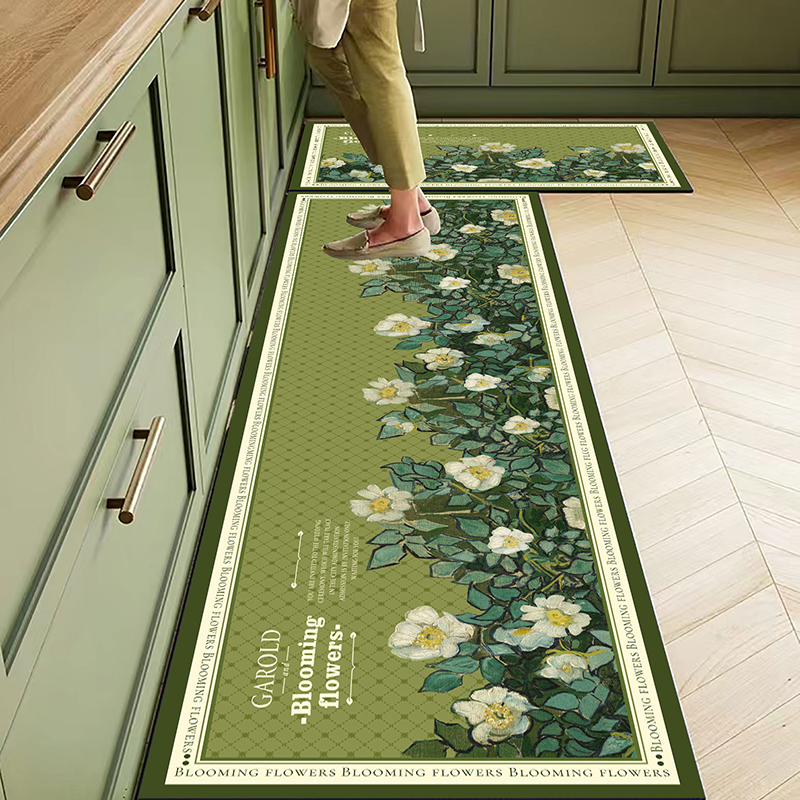 田园油画硅藻泥厨房专用地垫防滑防油可擦免洗吸水地垫科技皮地毯