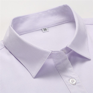新款光大行服女紫色细条纹衬衫方领长短袖职业工装衬衣工作服