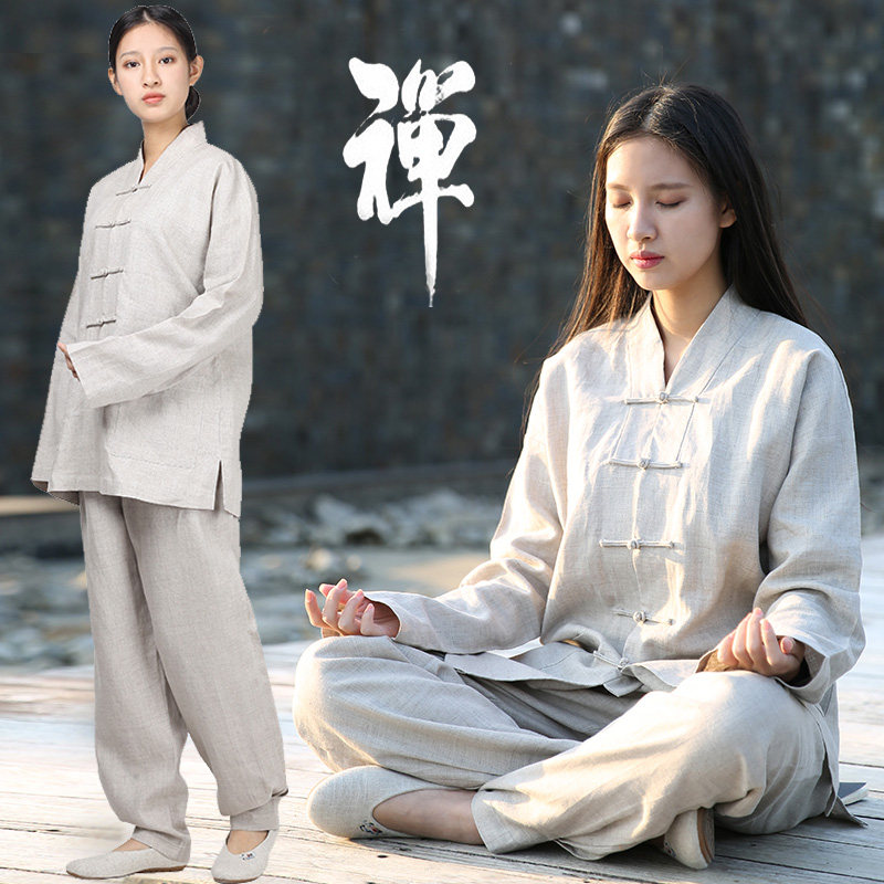 打坐居士服女佛系修行禅