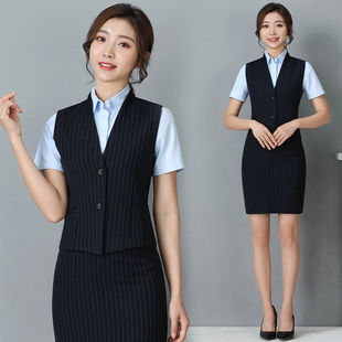 春夏新款建设工作服女马甲双条纹建行行服工服马夹褂子女