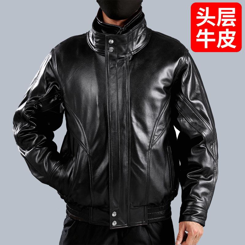 头层牛皮皮衣男摩托车飞行员夹克夹棉真皮外套冬季飞行服中老年