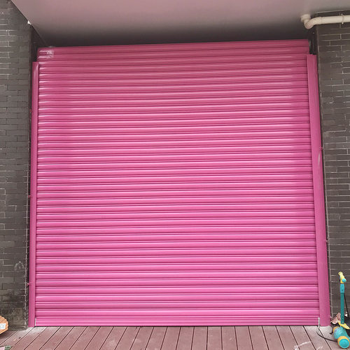 粉色镀锌电动卷帘门铝合金家用全自动快速卷闸门别墅不锈钢车库门