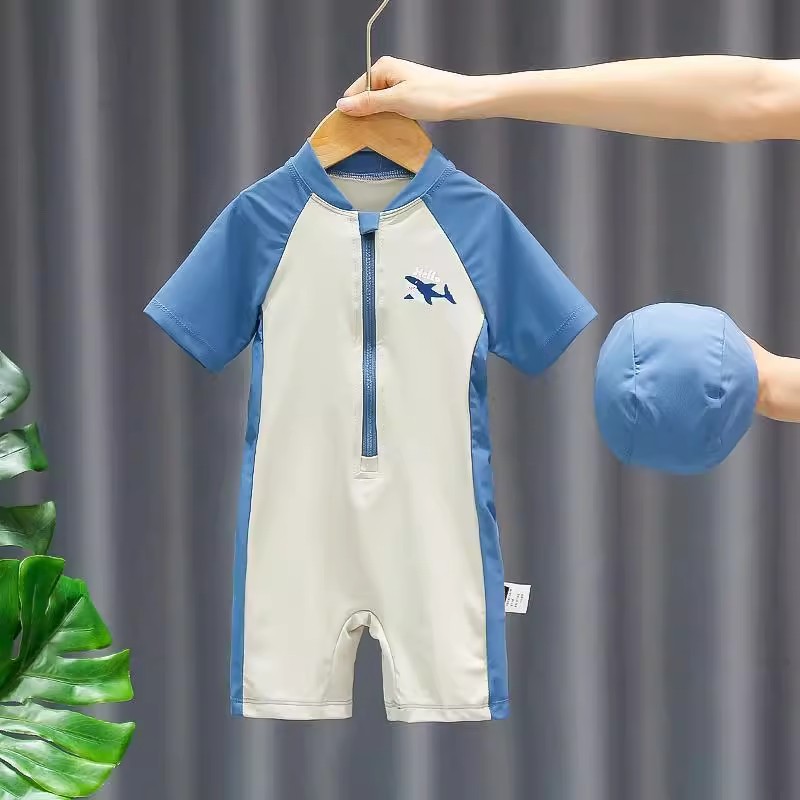 儿童泳衣男童连体2026新款可爱鲨鱼长袖防晒速干男孩宝宝海边度假