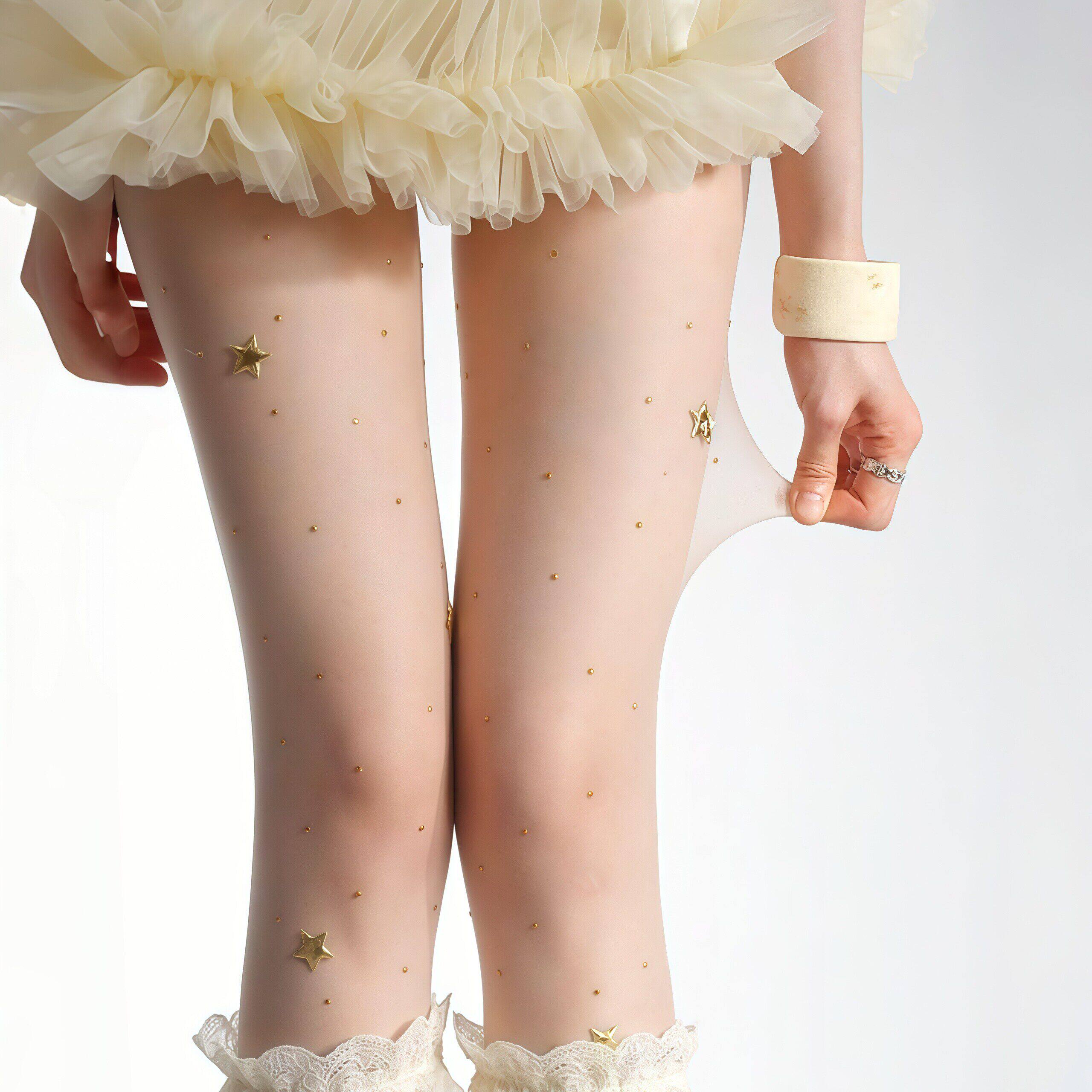 甜酷少女星星烫钻波点白丝袜春夏超薄裸感防勾丝y2k日系jk连裤袜