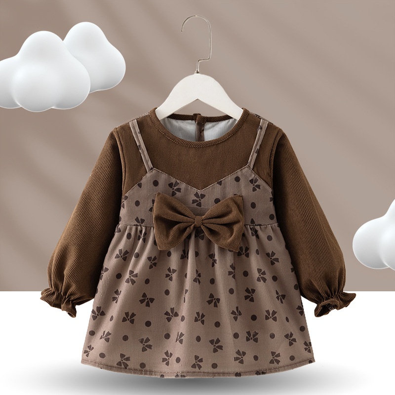 2025新款公主宝宝防水防脏蝴蝶结长袖吃饭罩衣儿童冬季反穿衣外套