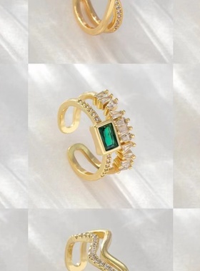 2025新款时尚欧美气质开口微镶锆石镀金百搭戒指设计饰品魅力闪耀