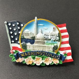 美国首都华盛顿人文景观旅游纪念品手工彩绘磁力冰箱贴收藏伴手