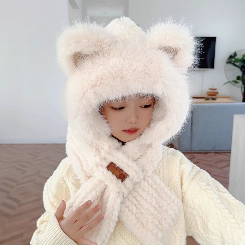 儿童加绒帽子围巾一体防