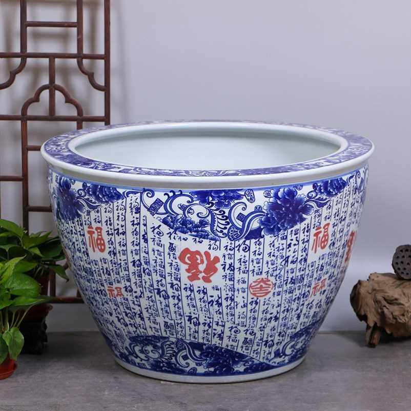 高档青花瓷花缸江西景德镇陶瓷花盆农村大水缸瓷缸养鱼青花瓷鱼缸