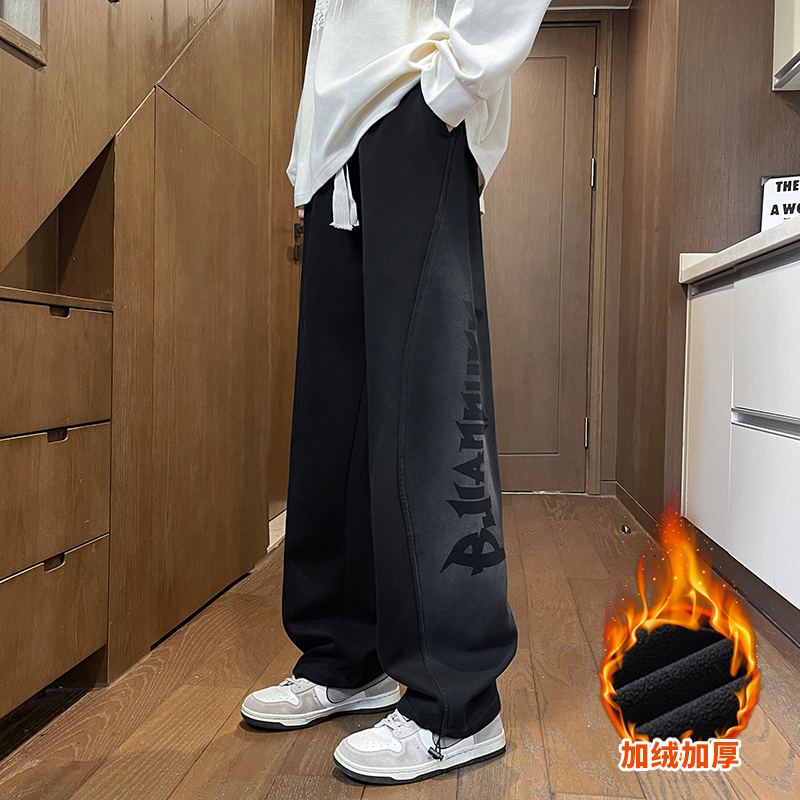 秋冬季休闲长裤子男孩初高中学生加绒加厚青少年大童潮牌运动卫裤