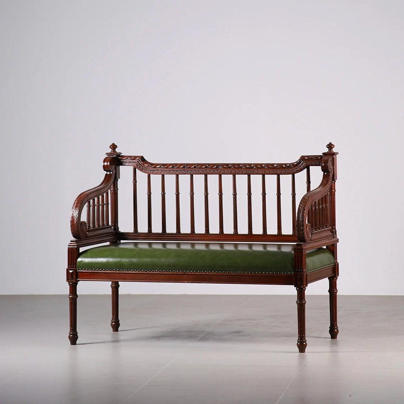 美式复古咖啡厅双人休闲沙发做旧雕花法式中古家用定制白蜡木椅子