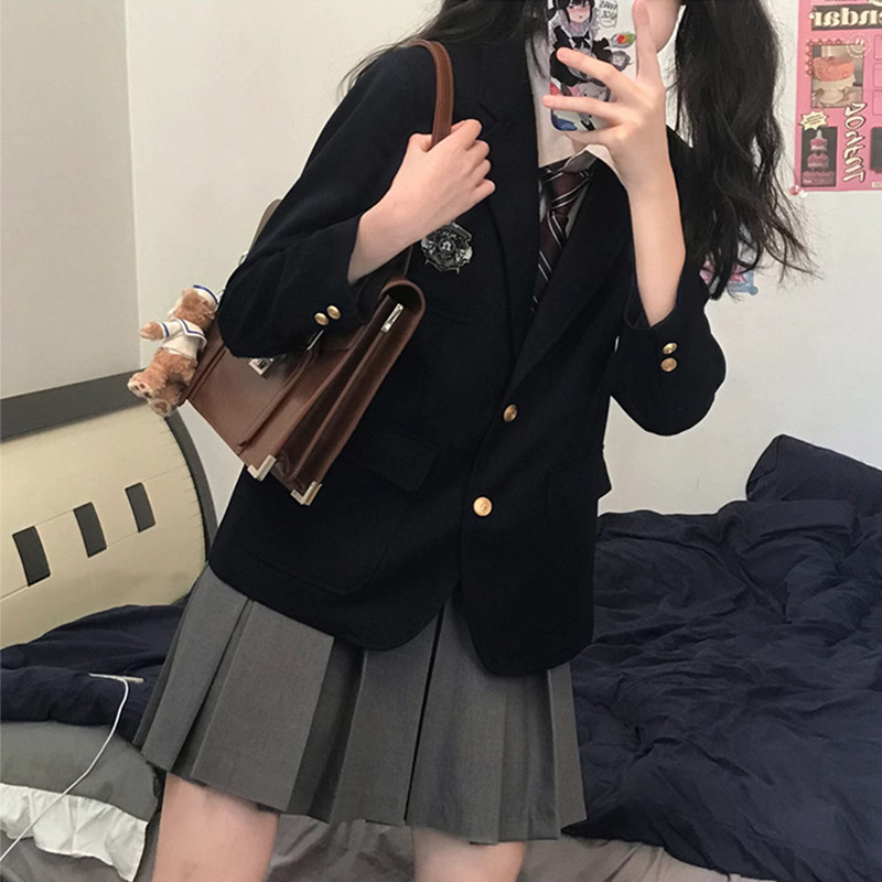 韓版西裝外套學(xué)生女學(xué)院風(fēng)jk制服套裝小個(gè)子西服全套秋冬季