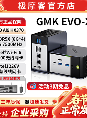 极摩客【全新设计】EVO-X1迷你主机锐龙AI 9 HX370高性能AI PC游戏办公设计mini 台式电脑小主机
