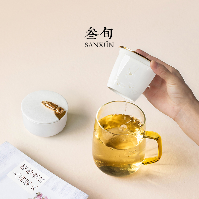 叁旬玻璃泡杯带盖容量家用水杯办公室茶过滤花51908茶杯茶水大离