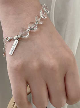 925纯银透明爱心水晶字母手链