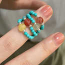 天然南红玛瑙弹力绳指环中国风原创 925银圆珠绿松石戒指简约时尚