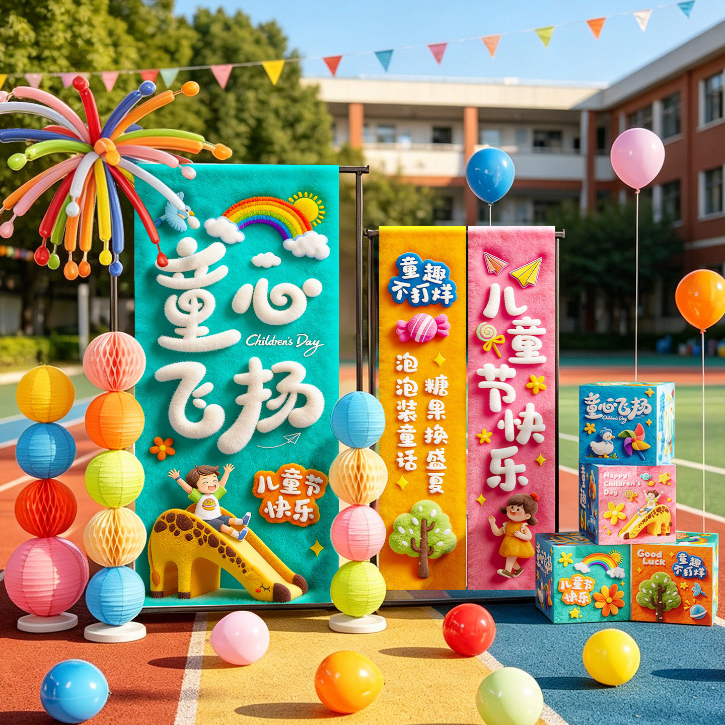 六一儿童节日布置幼儿园教室装饰挂布条幅立柱摆件61活动拍照道具